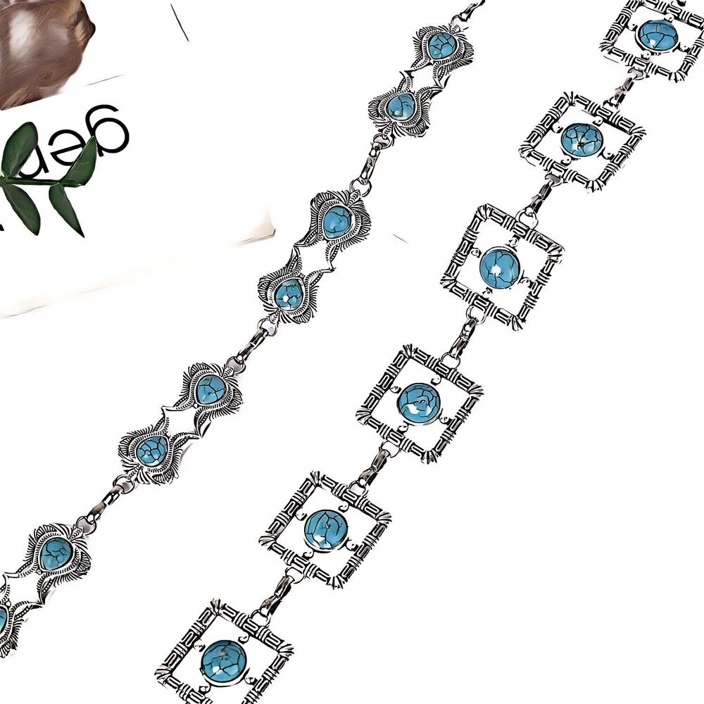 9379 M Cnbome Cowgirl Western Metal Concho Belt With Vintage Turquoise - Picture 3 of 6